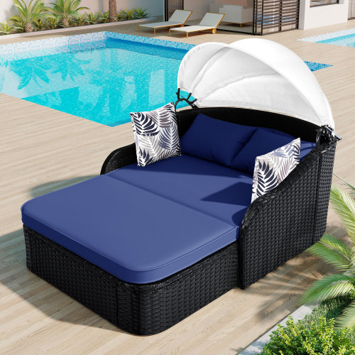 Outdoor Daybed Furniture - 79,9 Zoll Outdoor-Sonnenliege mit verstellbarem Sonnendach