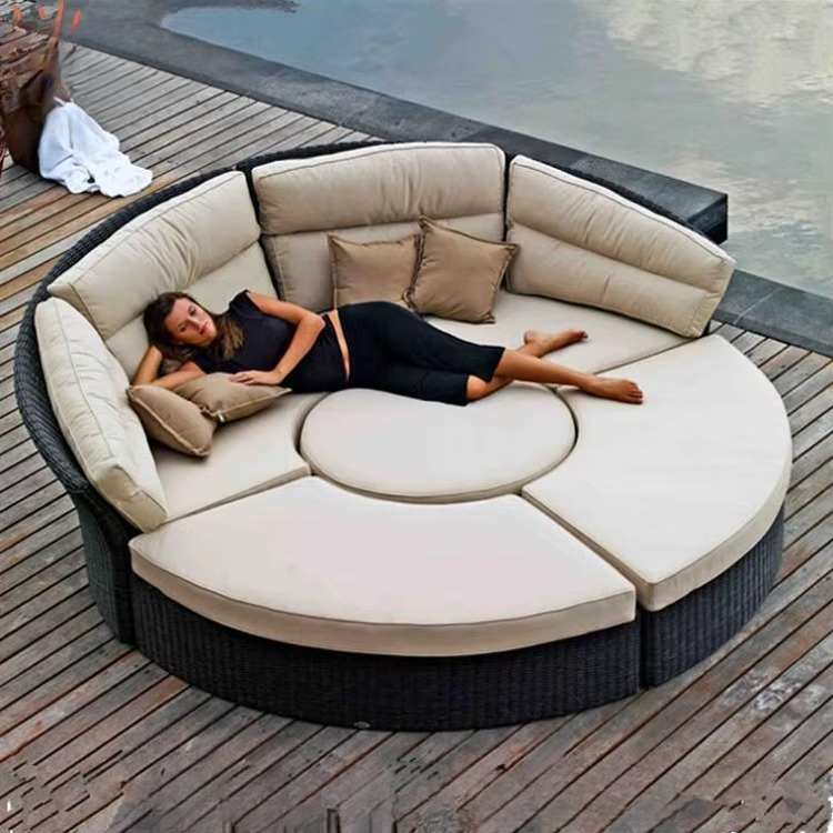 Outdoor Furniture Luxury - Luxuriöse Gartenmöbel, runde Rattan-Tagesliege, große Terrassenliege